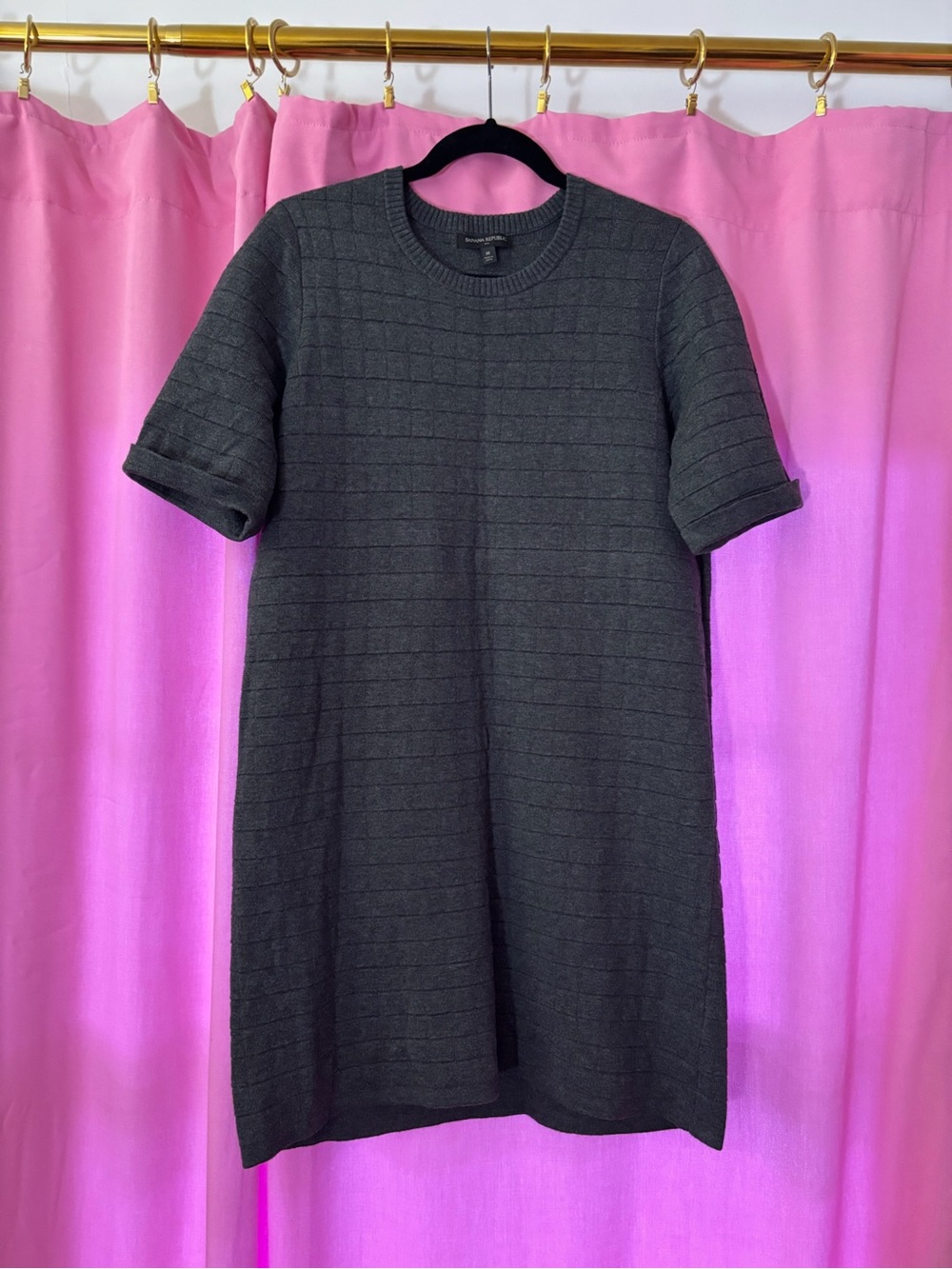 Classic Short-Sleeve Knit Dress in Charcoal